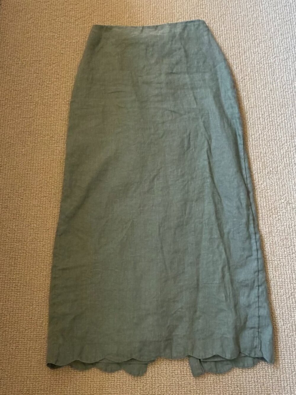 Sage Green Linen Scalloped Skirt